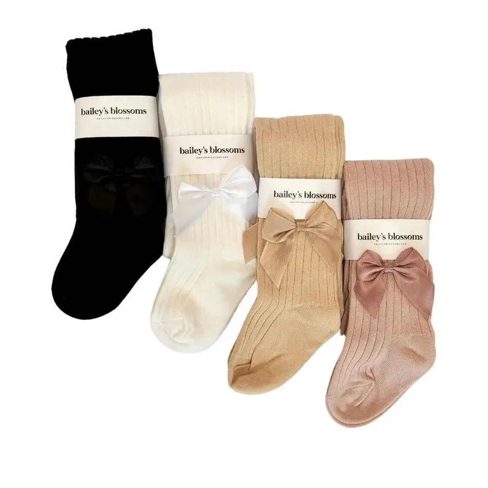 Ribbed Satin Bow Tights