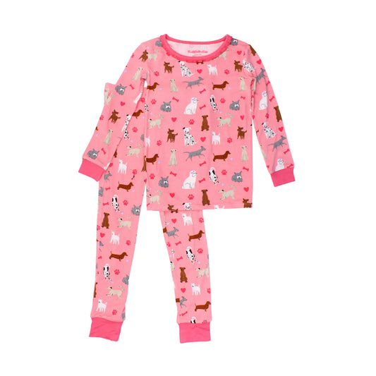 RuffleButts Two Piece Girls Puppy Long Sleeve Pajama Set
