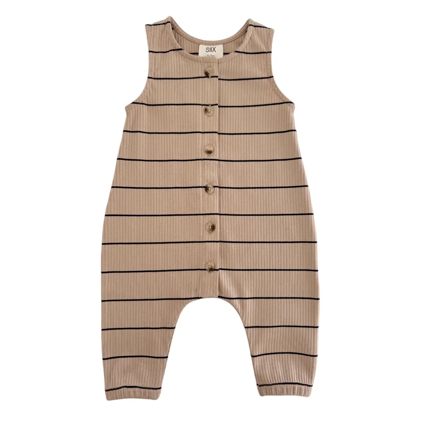 Tan and Black Striped Organic Ribbed Bay Jumpsuit