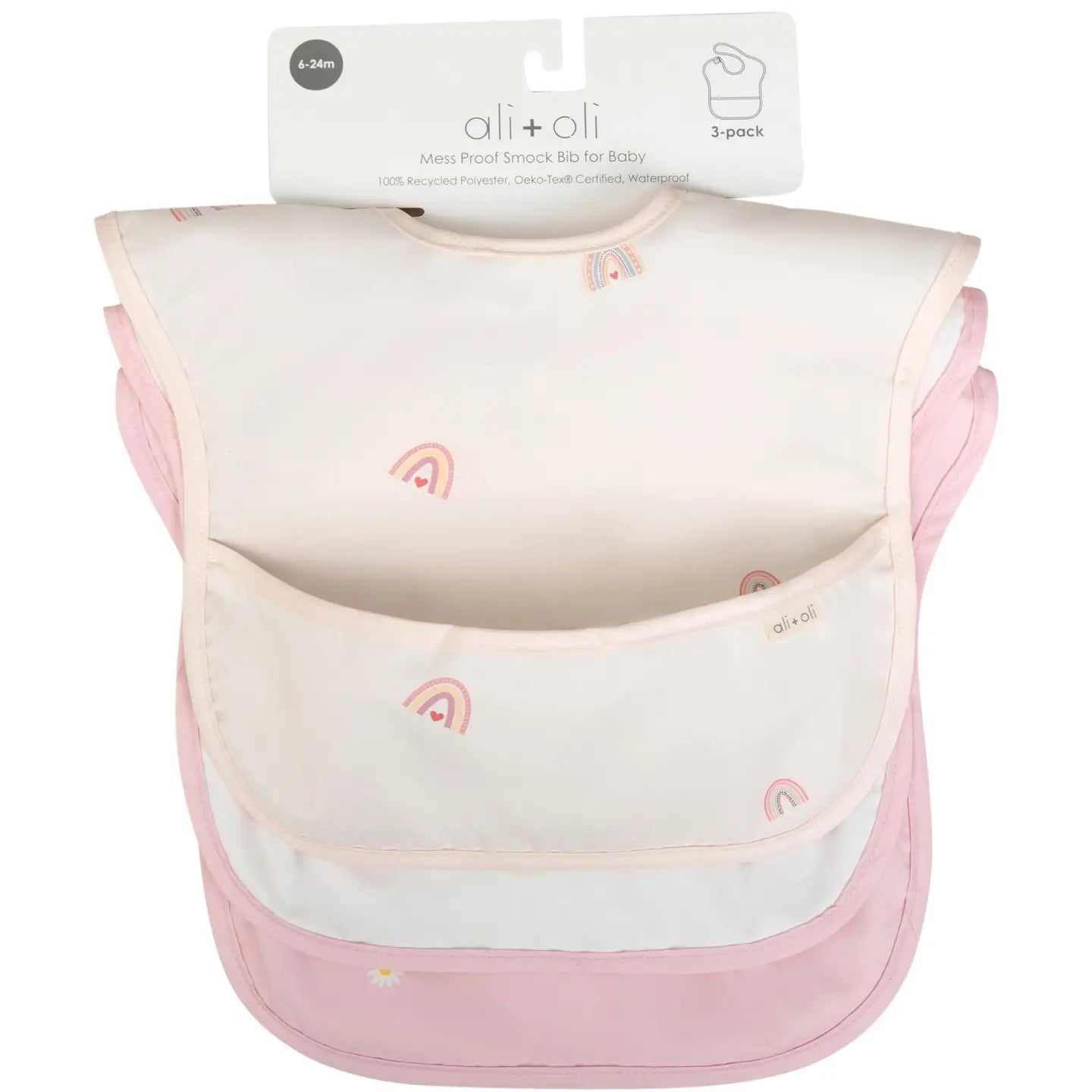 Rainbow and Flowers Sleeveless Smock Bib Set