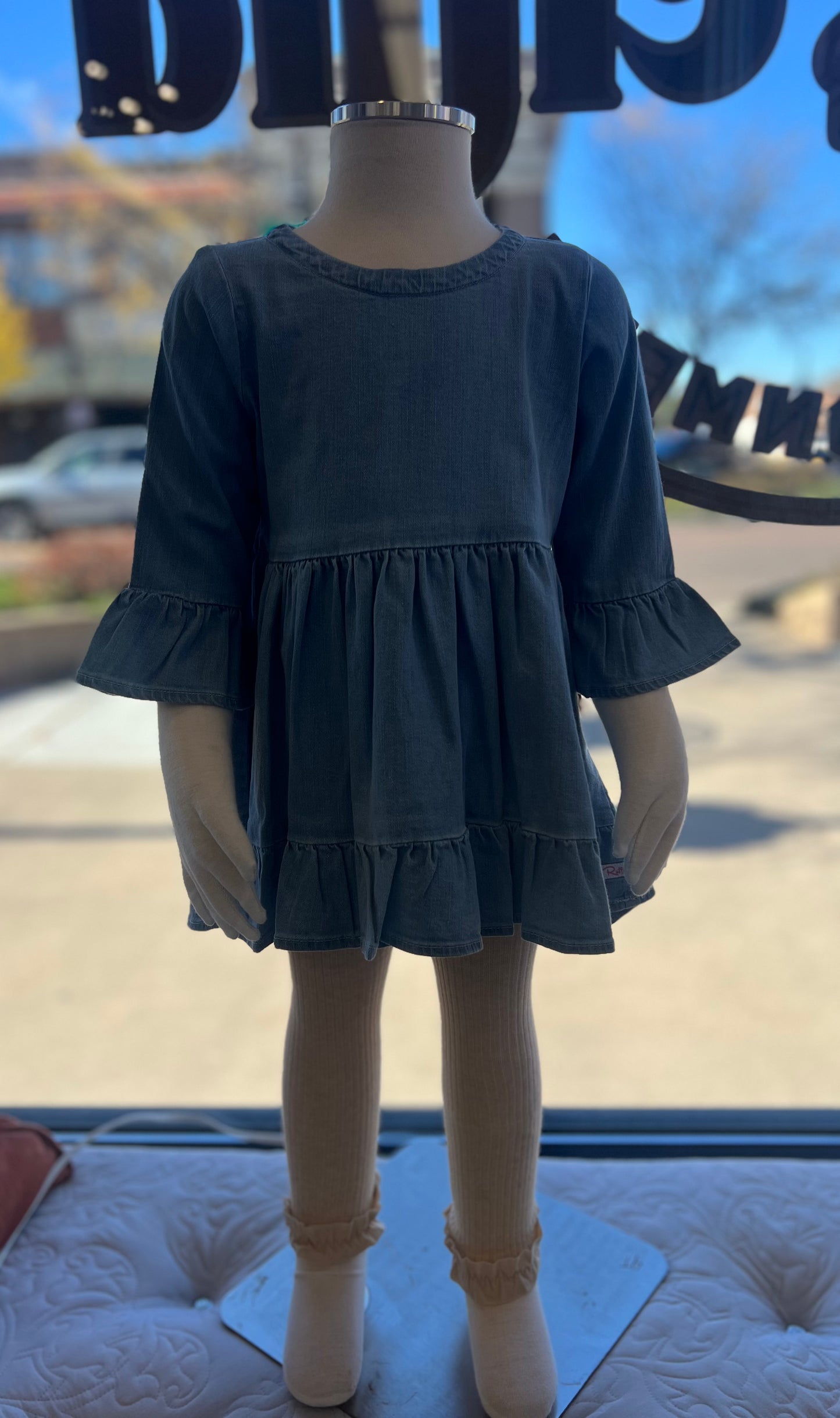 RuffleButts Denim High Low Ruffle Tunic