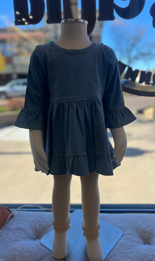 RuffleButts Denim High Low Ruffle Tunic