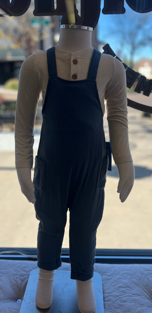 RuggedButts Heather Oatmeal and Blue Overall Jumpsuit