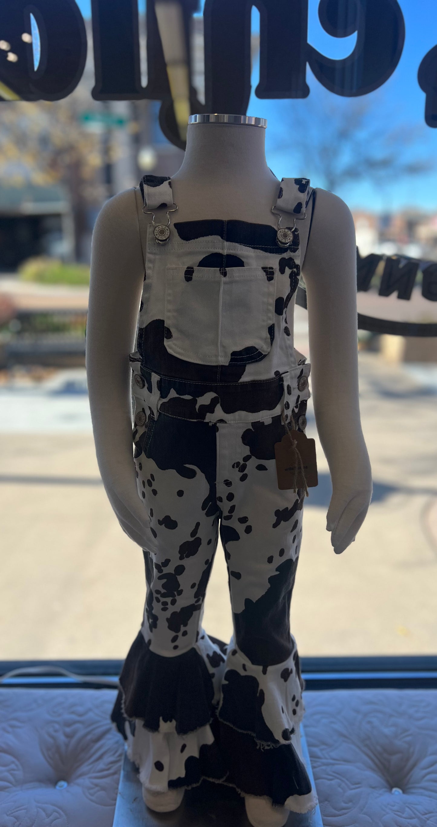 Cow Print Denim Overalls