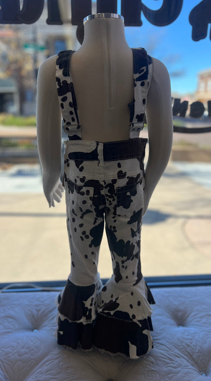 Cow Print Denim Overalls