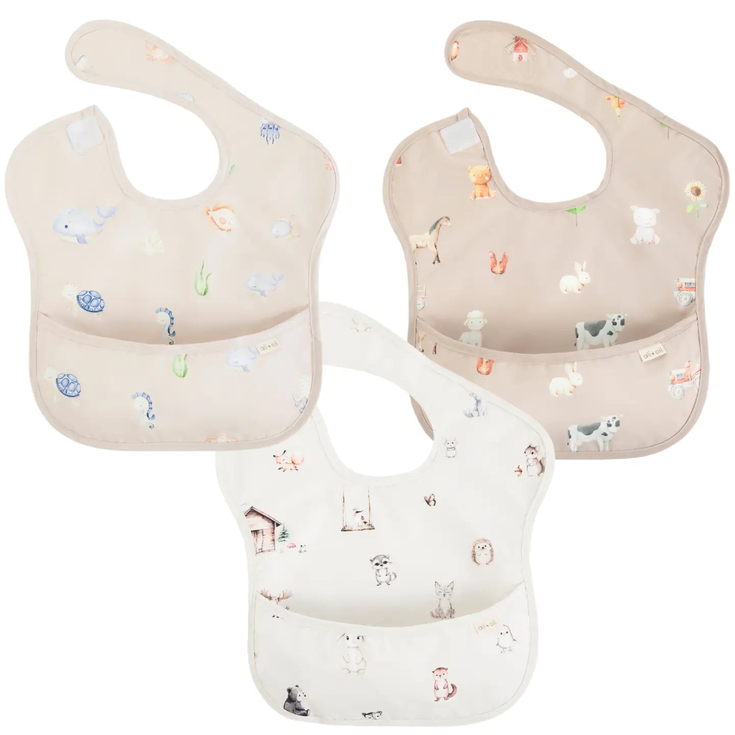 Animals Sleeveless Smock Bib Set