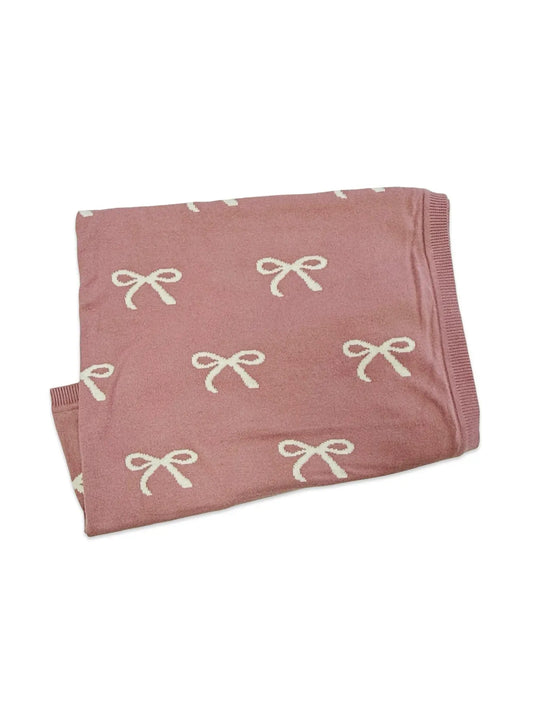 Sweet Bow Organic Cotton Reversible Knit Baby Blanket