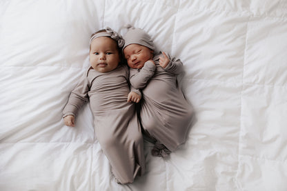 Taupe Knotted Gown with Hat or Bow
