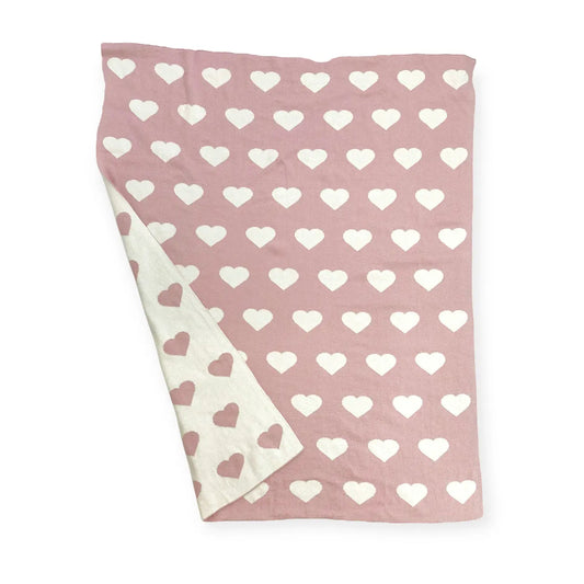 Reversible Hearts Organic Cotton Sweater Knit Baby Blanket