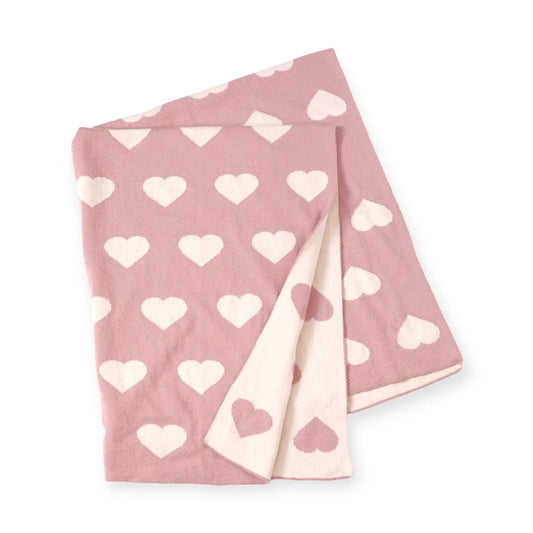 Reversible Hearts Organic Cotton Sweater Knit Baby Blanket