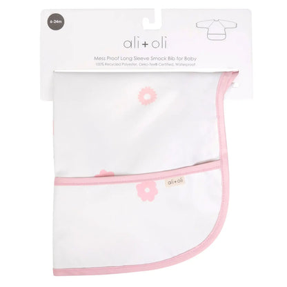 Pink Flowers Long Sleeve Smock Bib