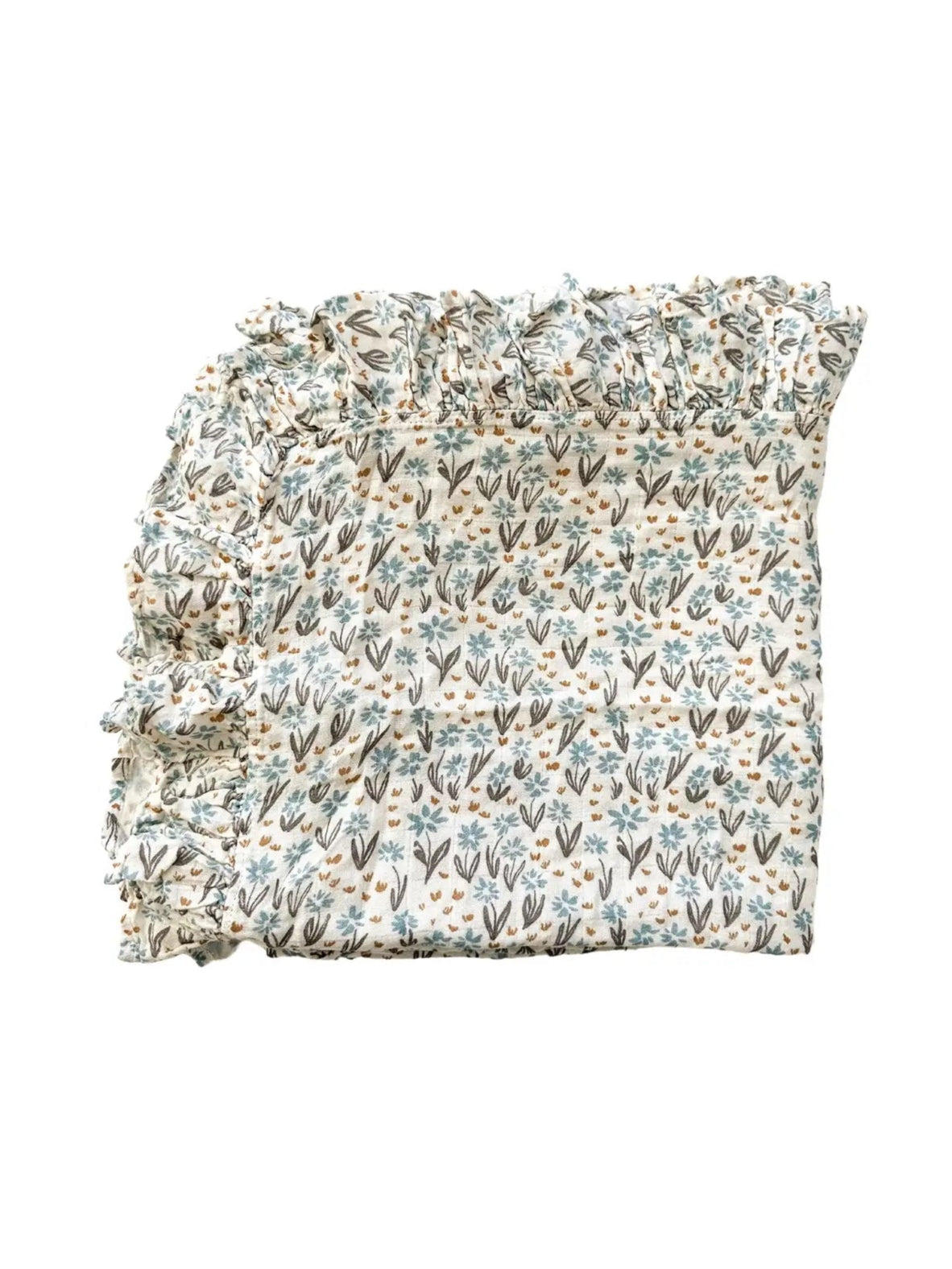 Muslin Swaddle Blanket Arona Blue Floral Ruffle