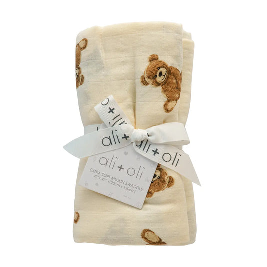 Bamboo Muslin Teddy Bear Swaddle Blanket